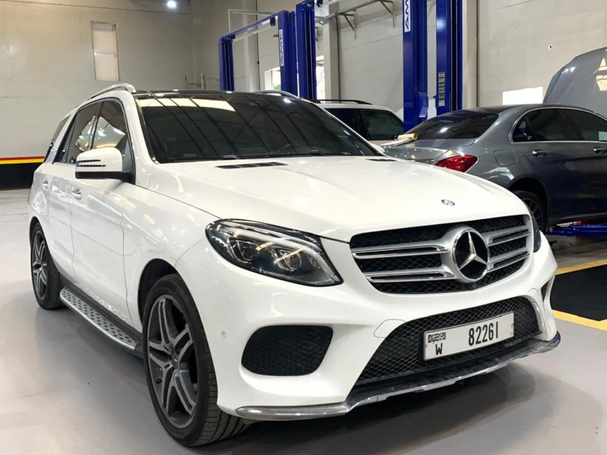 Mercedes GLE parked on the workshop floor